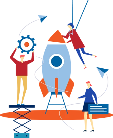 Team of diverse professionals collaborating on building a startup, assembling technology and strategy in a modern workspace